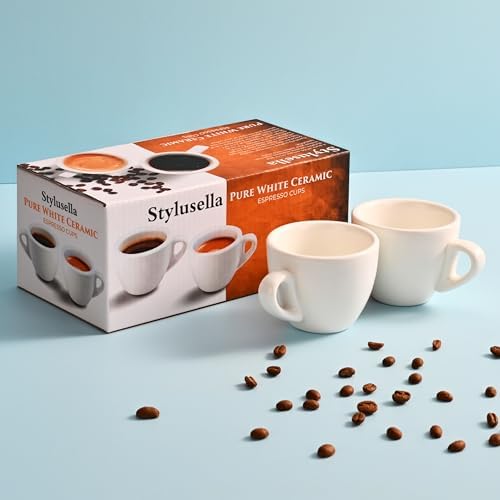 2.5 oz / 75 ml Pure White Ceramic Espresso Cups, Set of 2, Demitasse