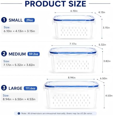 3 Pcs Fruit Storage Containers for Fridge