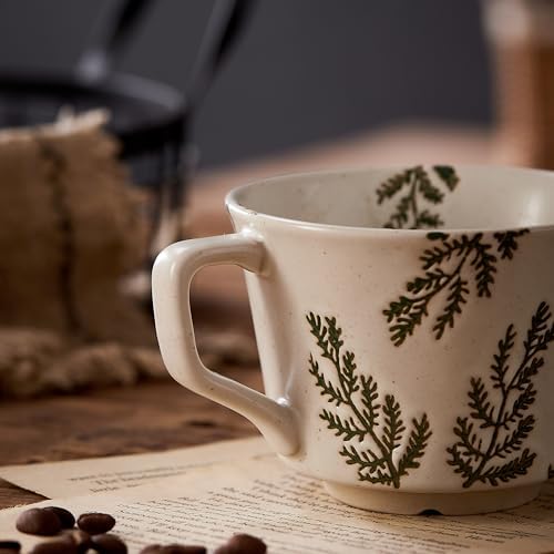 12 oz Vintage Ceramic Coffee Mug Set of 4 - Handmade Stoneware Pottery