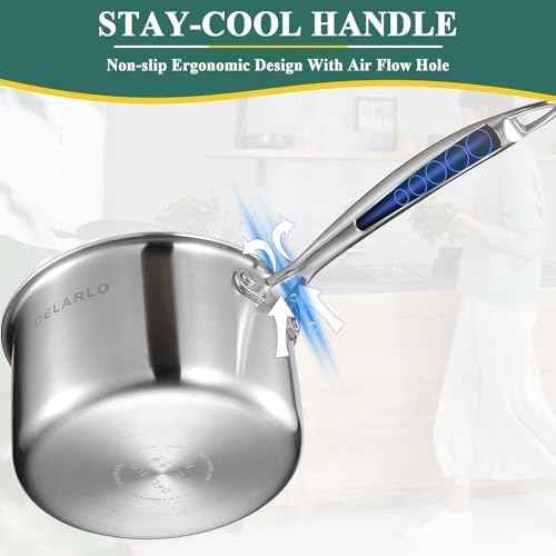 DELARLO Tri-Ply Stainless Steel Saucepan 1QT 2QT 3.5QT Kitchen Pot Set