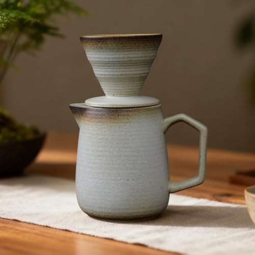 Beige Ceramic Pour Over Coffee Pot Set, 20 fl oz / 620 mL