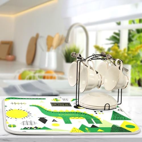 OTVEE Dinosaur Shape Design Dish Drying Mat for Kitchen Counter