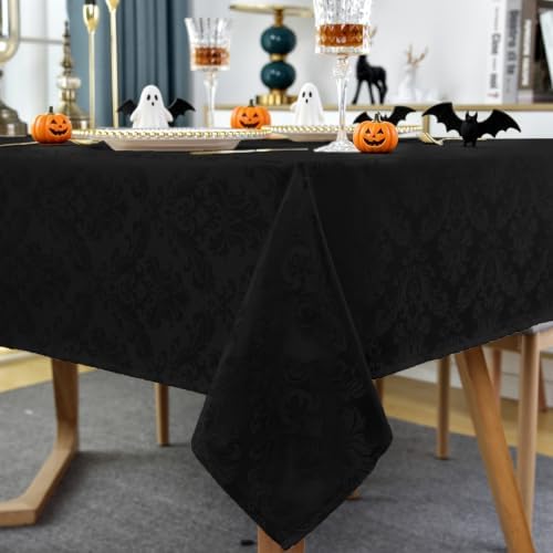 SASTYBALE Black Jacquard Damask Rectangular Tablecloth, 52 x 70 Inch
