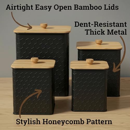 Kitchen Canisters for Countertop Set of 4 w/Airtight Easy Open Bamboo