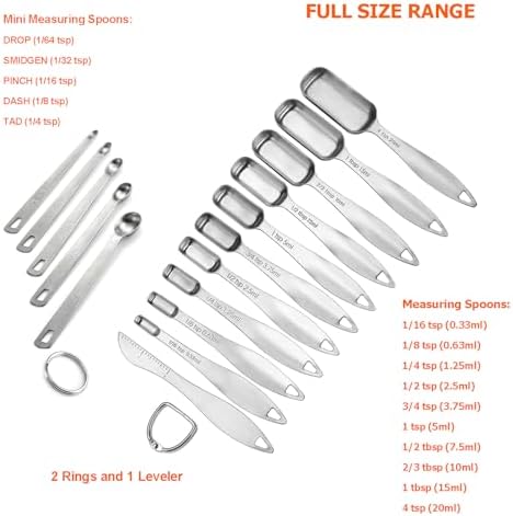 18/8 Stainless Steel Measuring Spoons Set of 16 Pieces, Includes 10
