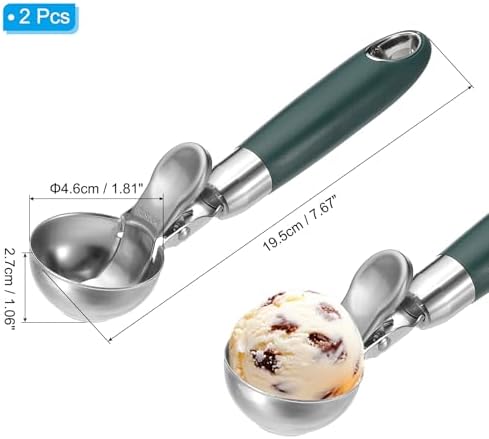 PATIKIL 4 Ounce Ice Cream Scoop with Trigger, 2 Pcs Stainless Steel