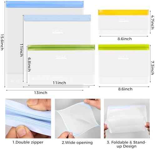 SPLF 10 Pack Stand-Up Reusable Quart Freezer Bags Dishwasher Safe