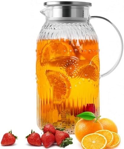 Bandesun Vintage Glass Pitcher with Lid, Heat Resistant Borosilicate