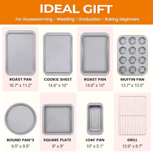 Vinino 9-Piece Baking Pans Set, Nonstick Carbon Steel Bakeware Sets