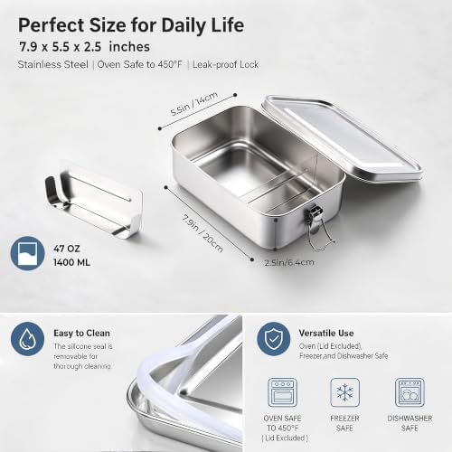 Stainless Steel Bento Box for Adult/Kids, 47oz Leak Proof Lunch Box