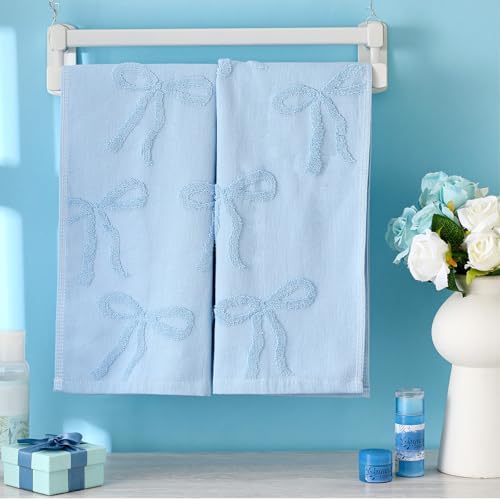 FuWeave 2 Pcs Blue Hand Towels for Bathroom Coquette Bow Decor, 100%