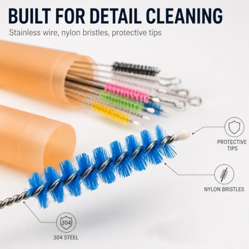10-Piece Straw Cleaner Brush Set with Case, 304 Stainless Steel, 5-10