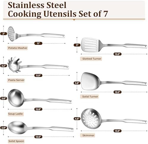 TeamFar Stainless Steel Cooking Utensils Set, 7 Pcs Metal Kitchen