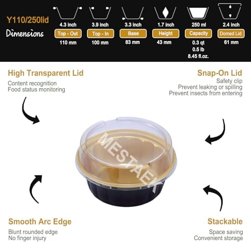 4 Inch Mini Round Dessert Pans with Lids, 100 Pack, Black & Gold