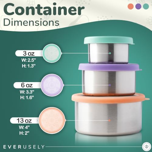 Stainless Steel Snack Containers, 3 Pack, Sorbet, Leakproof Silicone