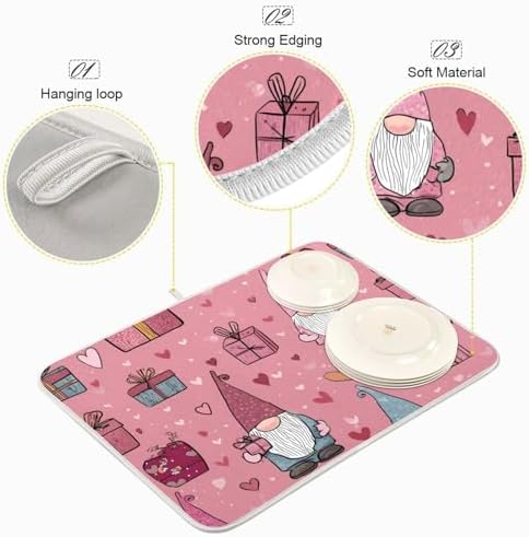 OTVEE Sweet Gnome Art Dish Drying Mat for Kitchen Counter Absorbent