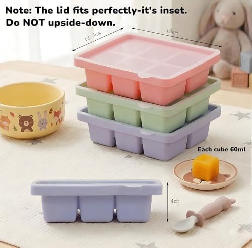 3Pcs Ice Cube Tray,Each Cube 2 oz(60ml) Baby Food Freezer