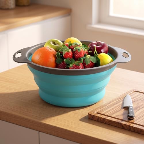 Qimh Collapsible Colander Set of 3 Round Silicone Kitchen Strainer Set
