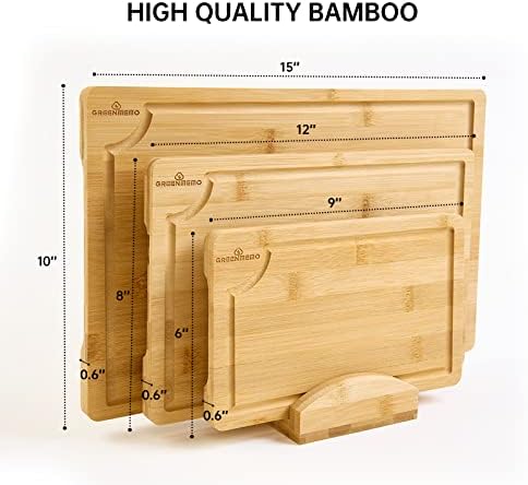 Bamboo Cutting Boards for Kitchen, Wood Cutting Board with Holder