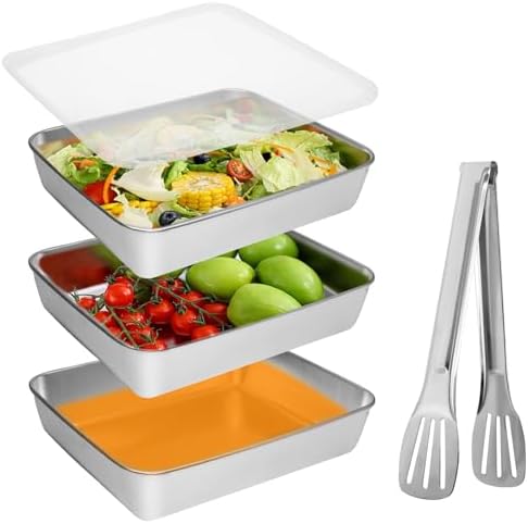 Zorfeter 3 Set Stainless Steel Breading Trays with Tong and Lids