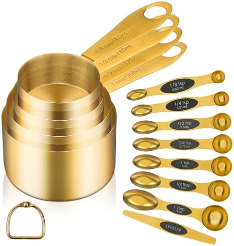 GuDoQi Gold Magnetic Measuring Spoons and Cups Set of 12, 8 Dual Sided