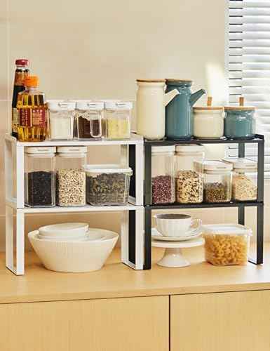 2 Pack Metal Storage Shelves Countertop Organizers, Shelf Risers, Stackable,Spice Rack