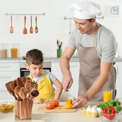 11-Piece Teak Wooden Utensil Set with Holder