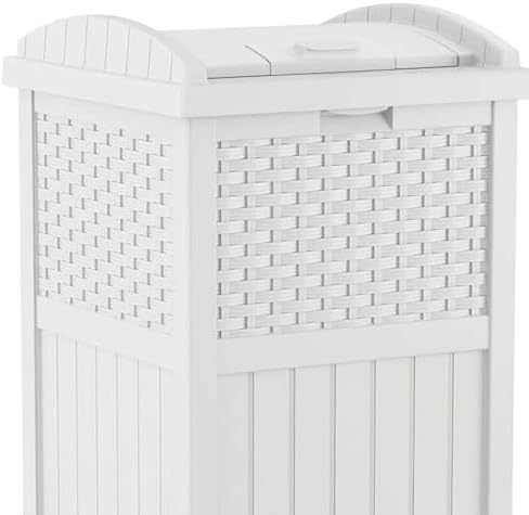 Suncast Outdoor Trash Can with Lid, 30 Gallon, White