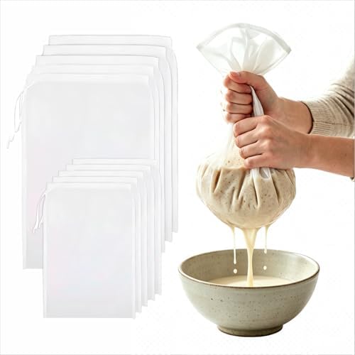 Nut Milk Bags 10 Pack, Reusable 200 Mesh Strainer Bags, 2 Sizes, 5