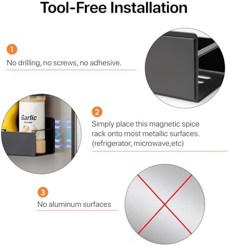 7-Pack Magnetic Spice Rack for Refrigerator, Black