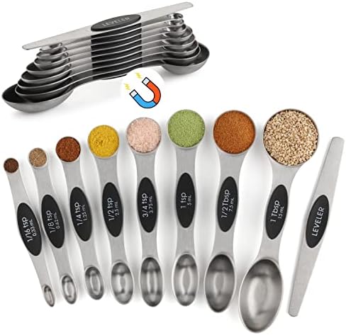 Magnetic Measuring Spoon Set 9 Dual Sided Stainless Steel Measuring