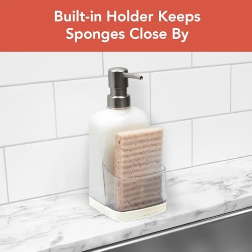 Spectrum Cora Soap Dispenser with Sponge Holder, Buttercream & Clear