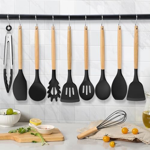 HaWare Silicone Cooking Utensils Set, 10-Piece, Black