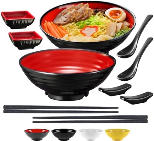 Unbreakable Ramen Bowl Set with Chopsticks and Spoon: 2 large Japanese