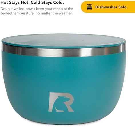 RTIC Anywhere Stainless Steel Bowl Set Of Two, Camping Bowls With Lids, Vacuum Insulated, Stackable Durable Outdoor Dinnerware, Non Slip, Dishwasher Safe, Dinner Outside, Campfires Travel, Deep Harbor