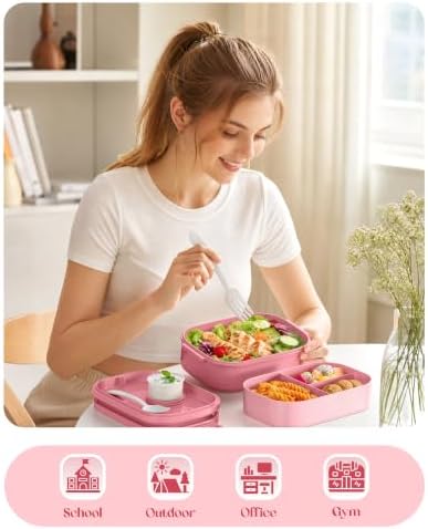 Bento Lunch Box, 65 oz 3-Tier Stackable Lunch Container, Adjustable