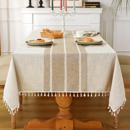 Laolitou Rustic Tablecloth Cotton Linen Waterproof Farmhouse