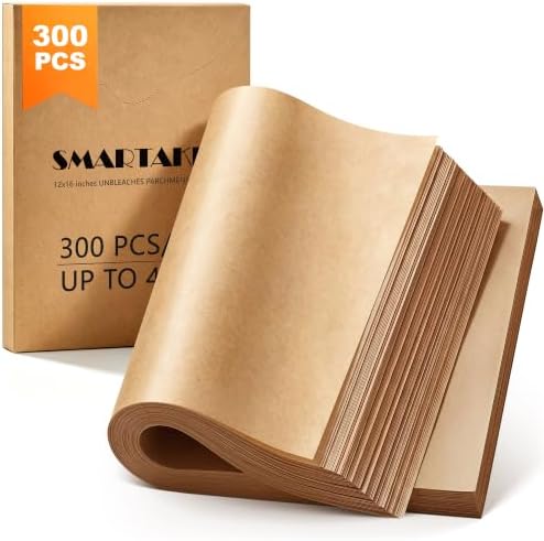 SMARTAKE 300 Pcs Parchment Paper Baking Sheets, Pre-Cut, 12x16 Inches