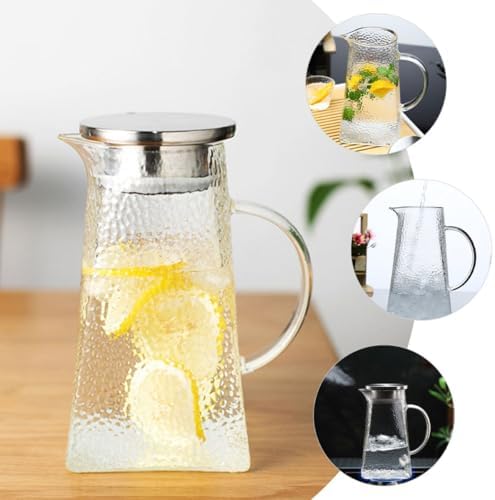 Glass Water Pitcher with Lid 1.8l Large Capacity for Kitchen