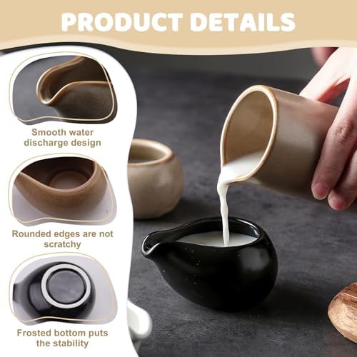 3 Pack 3.3 Oz Small Porcelain Coffee Creamer Pitcher, Mini Gravy Sauce