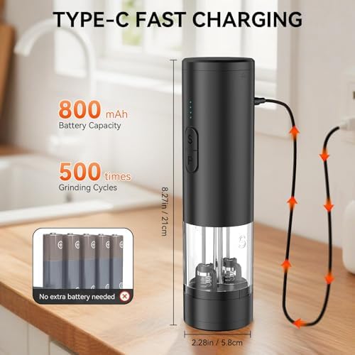 2 in 1 Electric Salt and Pepper Grinder Set, Black