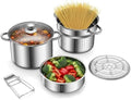 Sawysine Stainless Steel Pasta Pot 6-Piece 10 Quart Cooker Steamer Stock Pot Cookware Set Multipots with Strainer Insert for Home Kitchen