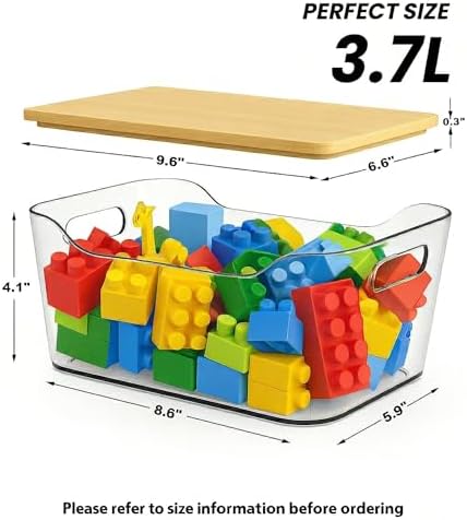 CiWiVOKi Stackable Storage Bins with Bamboo Lids, 3.7L