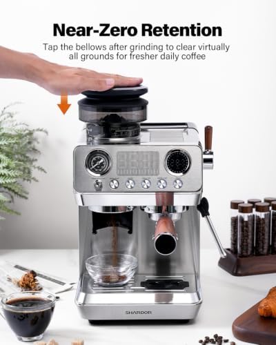 SHARDOR 20 Bar Espresso Machine with Built-In Grinder, Stainless Steel