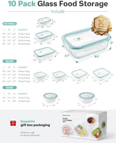 10-Pack Borosilicate Glass Food Storage Containers with Airtight Lids
