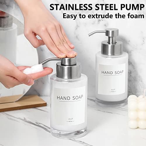 Foaming Soap Dispenser Set, 12 Oz Glass Hand Soap Dispenser with 304