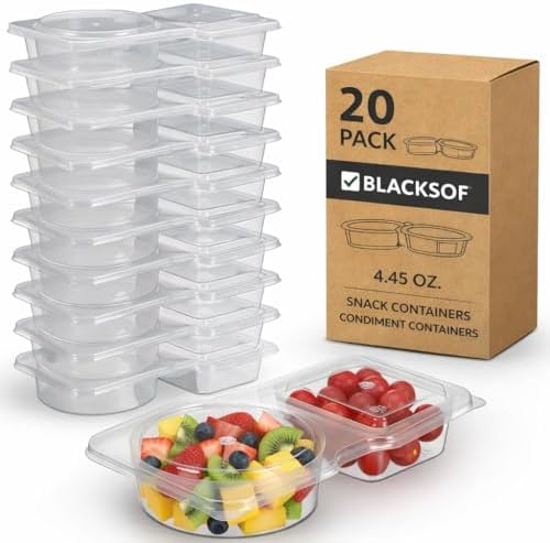 Reusable Snack Containers with Lids 20 Pack, 2 Compartment Leakproof