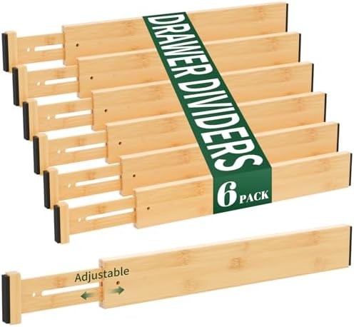 Dunruz Bamboo Drawer Dividers 2.6" High,17"-20" Adjustable Spring