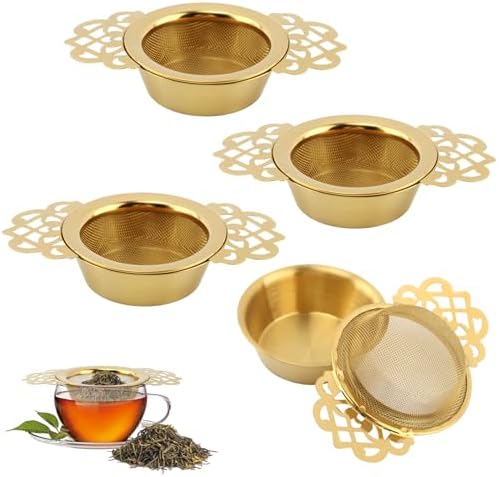 4 Pack Stainless Steel Tea Strainer Bowl, Fits 2.5-4 Inch Cup Mouth