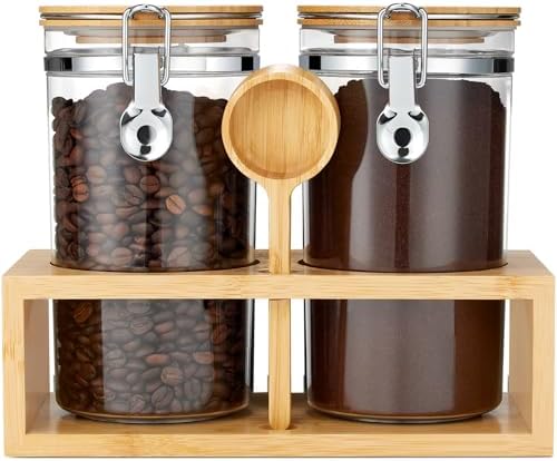 Yangbaga Coffee Canister with Spoon, 2P 38OZ Plastics Airtight Coffee